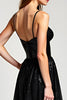 Load image into Gallery viewer, Sparkly Black Spaghetti Straps A Line Long Formal Dress with Slit