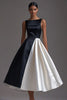 Load image into Gallery viewer, Simple Black White Satin A Line Long Formal Dress
