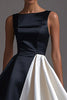 Load image into Gallery viewer, Simple Black White Satin A Line Long Formal Dress