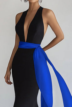 Black Deep V Neck Mermaid Long Formal Dress