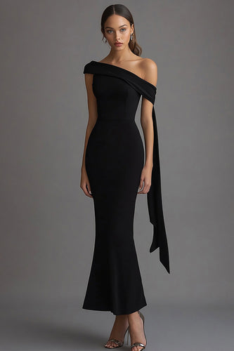 Black Mermaid One Shoulder Long Formal Dress