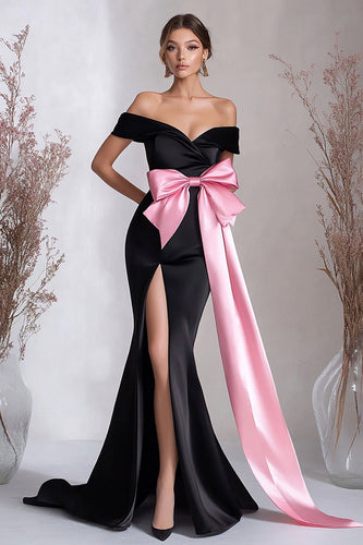 Black Off the Shoulder Mermaid Long Formal Dress with Slit