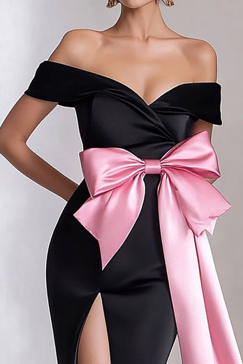 Black Off the Shoulder Mermaid Long Formal Dress with Slit