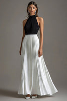 Load image into Gallery viewer, White A Line Pleated Halter Neck Long Formal Dress