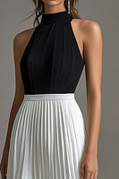 Load image into Gallery viewer, White A Line Pleated Halter Neck Long Formal Dress