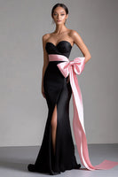 Load image into Gallery viewer, Black Sweetheart Mermaid Formal Dress with Bow