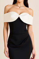 Load image into Gallery viewer, Black White Off the Shoulder Satin Long Formal Dress