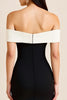 Load image into Gallery viewer, Black White Off the Shoulder Satin Long Formal Dress