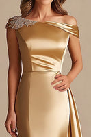 Load image into Gallery viewer, Gold Off the Shoulder Mermaid Satin Long Formal Dress