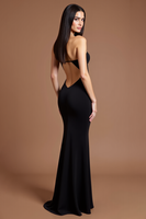 Load image into Gallery viewer, Black Satin Sweetheart Long Formal Dress with Slit