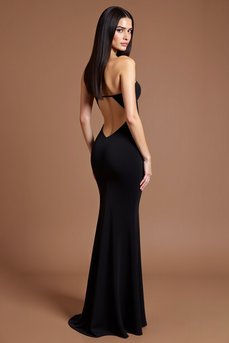 Black Satin Sweetheart Long Formal Dress with Slit