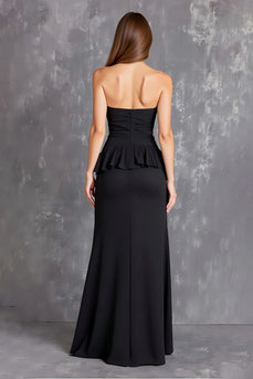 Black Sheath Strapless Long Formal Dress with Slit