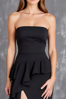 Load image into Gallery viewer, Black Sheath Strapless Long Formal Dress with Slit