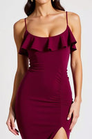 Load image into Gallery viewer, Burgundy Spaghetti Straps Mermaid Long Formal Dress with Slit