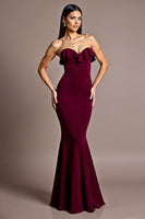 Load image into Gallery viewer, Burgundy Satin Mermaid Sweetheart Long Formal Dress