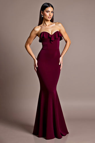 Burgundy Satin Mermaid Sweetheart Long Formal Dress