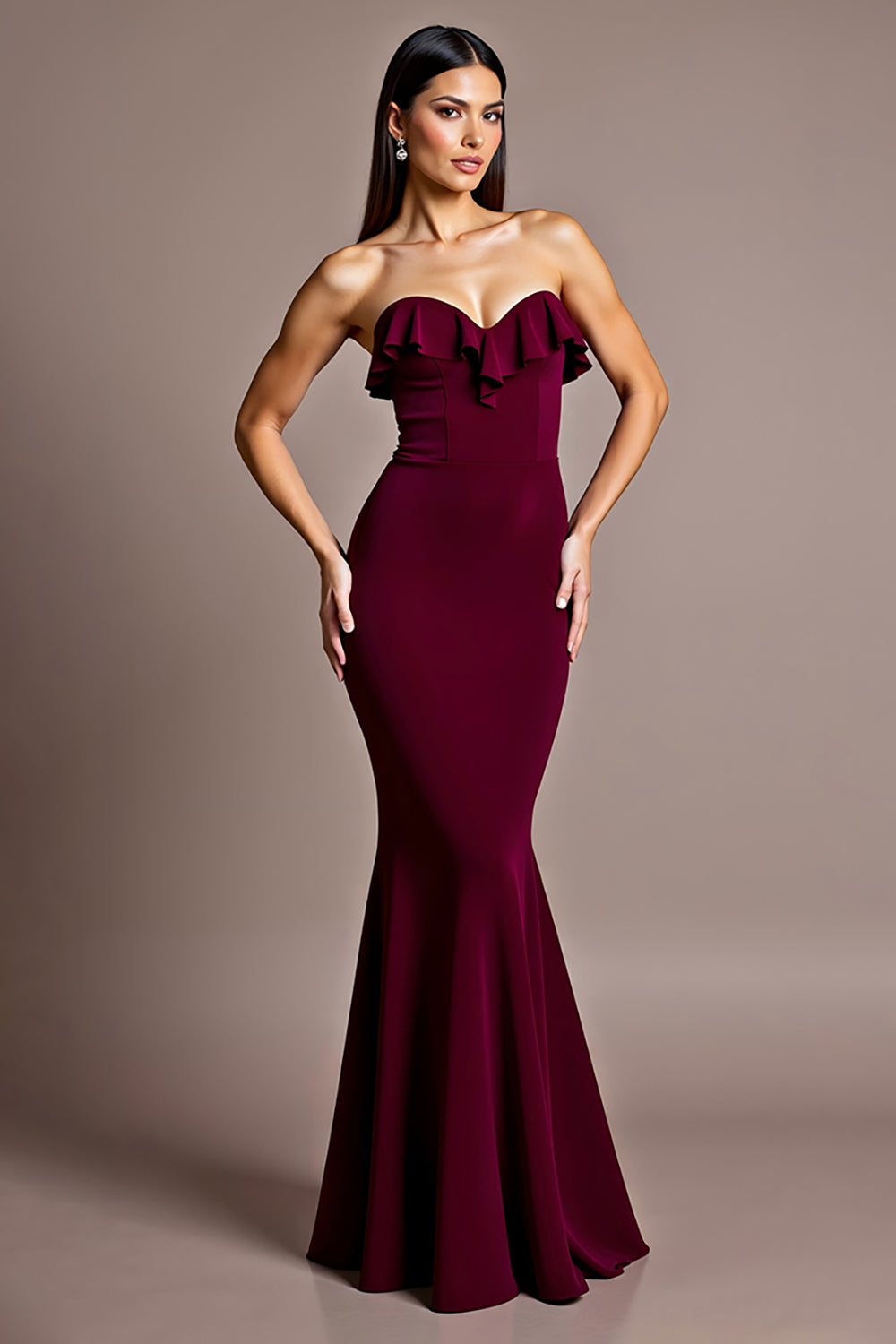 Burgundy Satin Mermaid Sweetheart Long Formal Dress