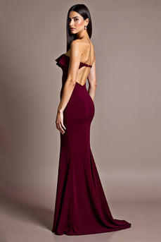 Burgundy Satin Mermaid Sweetheart Long Formal Dress