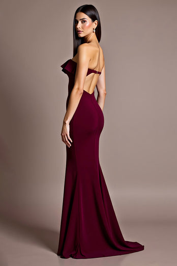 Burgundy Satin Mermaid Sweetheart Long Formal Dress
