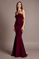 Load image into Gallery viewer, Burgundy Satin Mermaid Sweetheart Long Formal Dress