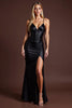 Load image into Gallery viewer, Black Satin Spaghetti Straps Sheath Long Formal Dress with Slit