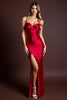 Load image into Gallery viewer, Red Satin Ruched Mermaid Long Formal Dress with Slit