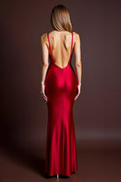 Load image into Gallery viewer, Red Satin Ruched Mermaid Long Formal Dress with Slit