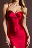 Load image into Gallery viewer, Red Satin Ruched Mermaid Long Formal Dress with Slit
