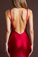Load image into Gallery viewer, Red Satin Ruched Mermaid Long Formal Dress with Slit