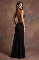 Load image into Gallery viewer, Black Spaghetti Straps Sheath Long Formal Dress with Slit