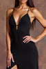 Load image into Gallery viewer, Black Spaghetti Straps Sheath Long Formal Dress with Slit