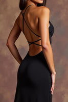 Load image into Gallery viewer, Black Spaghetti Straps Sheath Long Formal Dress with Slit