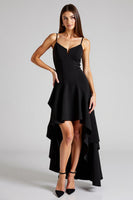 Load image into Gallery viewer, Black A Line High Low Spaghetti Straps Formal Dress