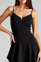 Load image into Gallery viewer, Black A Line High Low Spaghetti Straps Formal Dress