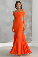 Load image into Gallery viewer, Orange Off the Shoulder Chiffon Mermaid Long Formal Dress