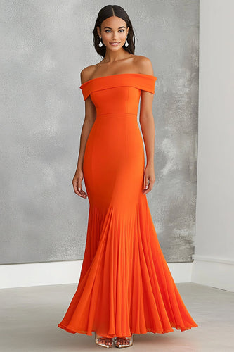 Orange Off the Shoulder Chiffon Mermaid Long Formal Dress