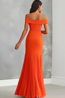 Orange Off the Shoulder Chiffon Mermaid Long Formal Dress