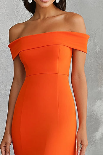 Orange Off the Shoulder Chiffon Mermaid Long Formal Dress