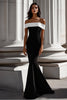 Load image into Gallery viewer, Black Mermaid Satin Off the Shoulder Long Formal Dress