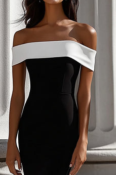 Black Mermaid Satin Off the Shoulder Long Formal Dress