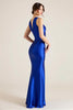 Load image into Gallery viewer, Royal Blue V-Neck Satin Mermaid Long Formal Dress