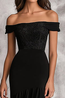 Black Mermaid Chiffon Ruffled Long Formal Dress