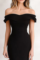 Load image into Gallery viewer, Black Off the Shoulder Mermaid Tiered Long Formal Dress