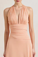 Load image into Gallery viewer, Peach A Line Deep V-Neck Ruched Long Formal Dress