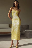 Load image into Gallery viewer, Sparkly Yellow Strapless Sequin Sheath Long Formal Dress