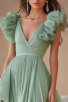 Light Green Chiffon A-Line Ruched Long Formal Dress