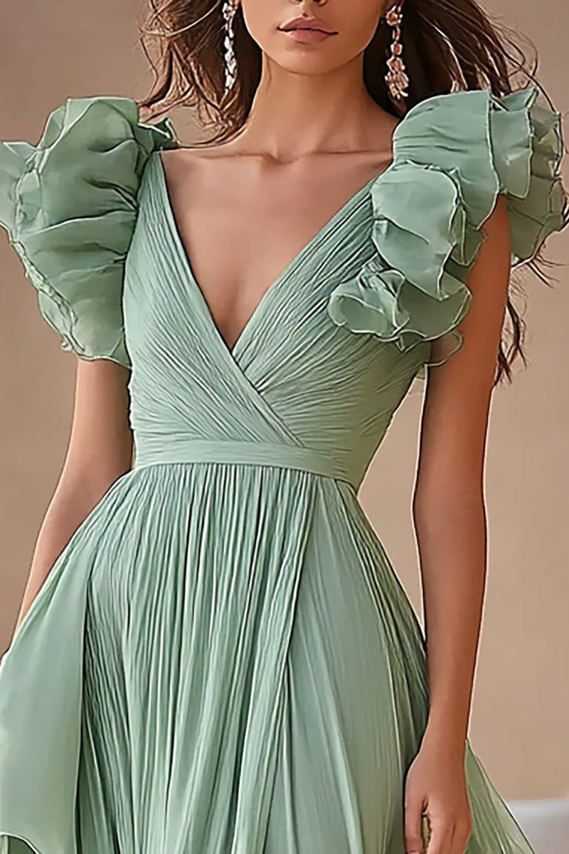 Load image into Gallery viewer, Light Green Chiffon A-Line Ruched Long Formal Dress