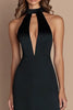Load image into Gallery viewer, Black Halter Neck Satin Cut Out Mermaid Formal Dress with Slit