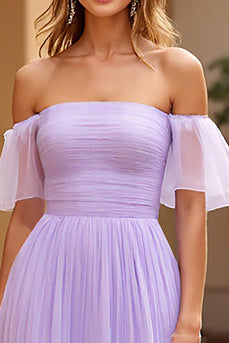 Lilac Off the Shoulder Tiered A Line Long Formal Dress