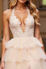 Load image into Gallery viewer, Pink Tulle Ball Gown Tiered Long Formal Dress with Appliques